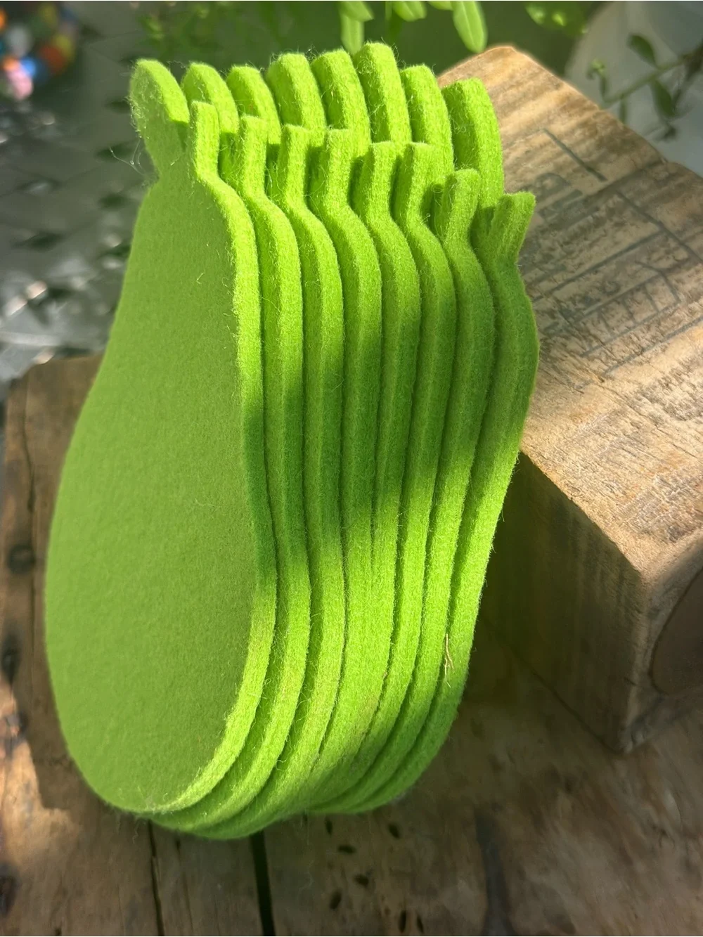 Set of 8 Green Felt Pear Coasters Thick Fruit Table Decor